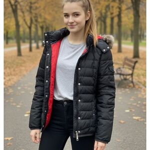 Tommy Hilfiger Black Puffer Jacket with Red Accents